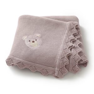 Newborn Knitted Baby Swaddle Solid Color Bear Head Embroidery Design Hollow Patterns Blankets Mimixiong