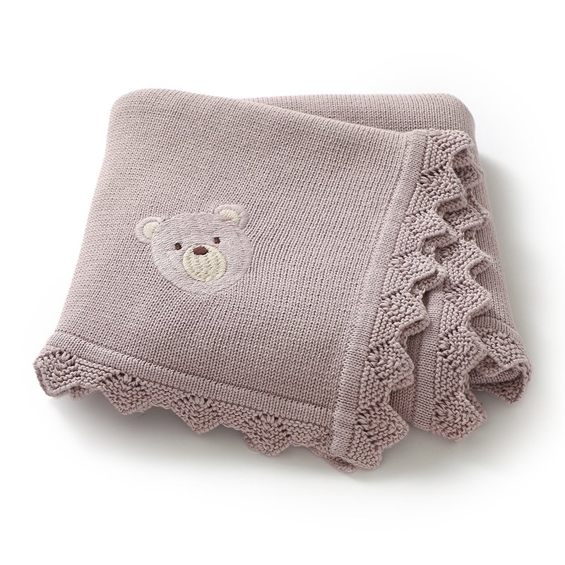 Newborn Knitted Baby Swaddle Solid Color Bear Head Embroidery Design Hollow Patterns Blankets Mimixiong