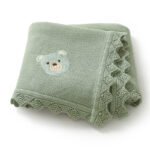 Newborn Knitted Baby Swaddle Solid Color Bear Head Embroidery Design Hollow Patterns Blankets Mimixiong