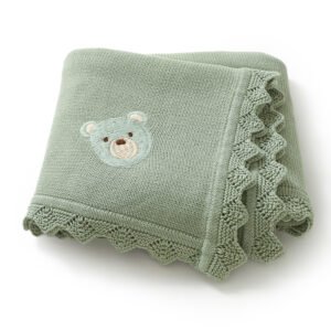 Newborn Knitted Baby Swaddle Solid Color Bear Head Embroidery Design Hollow Patterns Blankets Mimixiong