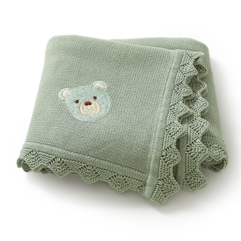 Newborn Knitted Baby Swaddle Solid Color Bear Head Embroidery Design Hollow Patterns Blankets Mimixiong