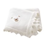 Newborn Knitted Baby Swaddle Solid Color Bear Head Embroidery Design Hollow Patterns Blankets Mimixiong