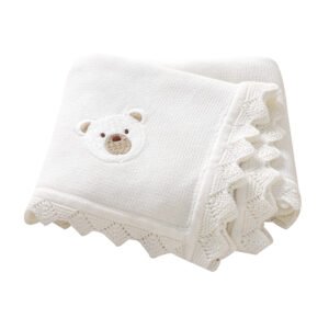 Newborn Knitted Baby Swaddle Solid Color Bear Head Embroidery Design Hollow Patterns Blankets Mimixiong