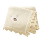 Newborn Knitted Baby Swaddle Solid Color Bear Head Embroidery Design Hollow Patterns Blankets Mimixiong