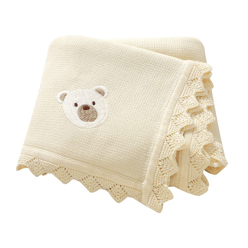 Newborn Knitted Baby Swaddle Solid Color Bear Head Embroidery Design Hollow Patterns Blankets Mimixiong