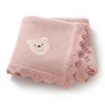 Newborn Knitted Baby Swaddle Solid Color Bear Head Embroidery Design Hollow Patterns Blankets Mimixiong