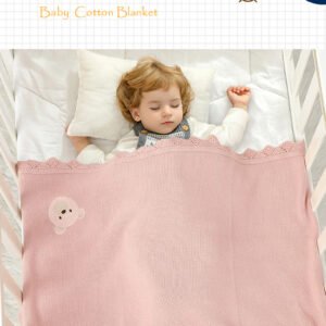 Newborn Knitted Baby Swaddle Solid Color Bear Head Embroidery Design Hollow Patterns Blankets Mimixiong