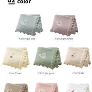 Newborn Knitted Baby Swaddle Solid Color Bear Head Embroidery Design Hollow Patterns Blankets Mimixiong