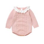 Mimixiong Hot Sale Baby Romper Long Sleeve Dot Cotton Ruffle Collar Knitted Baby Jumpsuits
