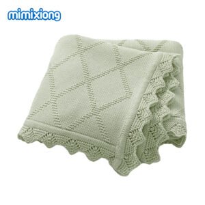 Mimixiong Baby Blanket 100% Solid Color  Fancy Edge Knitted Soft Knit Crochet Cotton  Blankets