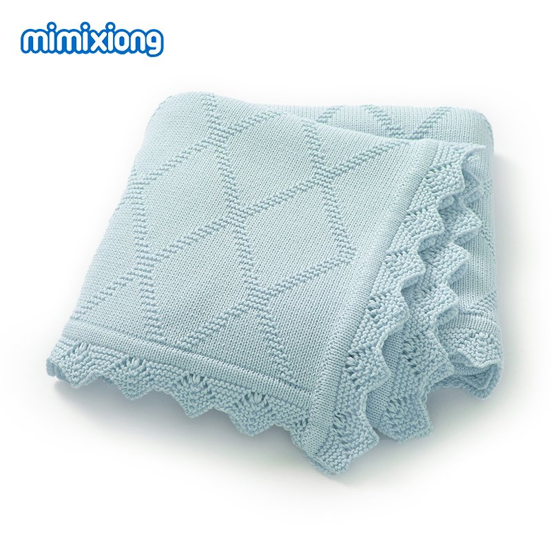 Mimixiong Baby Blanket 100% Solid Color  Fancy Edge Knitted Soft Knit Crochet Cotton  Blankets