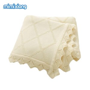 Mimixiong Baby Blanket 100% Solid Color  Fancy Edge Knitted Soft Knit Crochet Cotton  Blankets