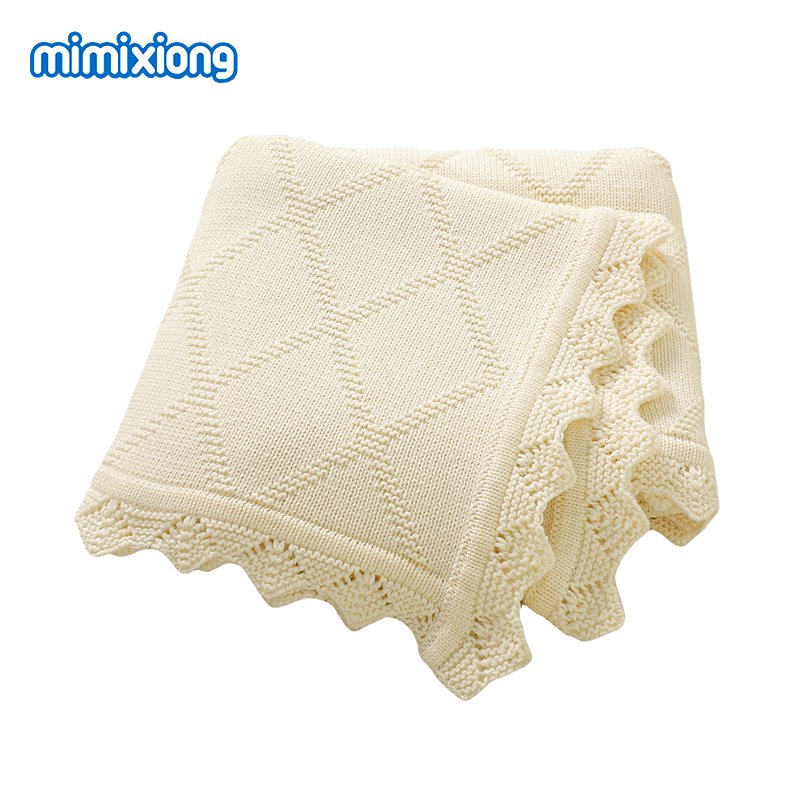 Mimixiong Baby Blanket 100% Solid Color  Fancy Edge Knitted Soft Knit Crochet Cotton  Blankets