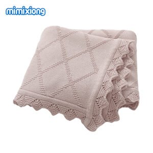 Mimixiong Baby Blanket 100% Solid Color  Fancy Edge Knitted Soft Knit Crochet Cotton  Blankets