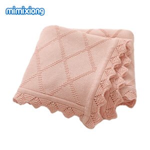 Mimixiong Baby Blanket 100% Solid Color  Fancy Edge Knitted Soft Knit Crochet Cotton  Blankets