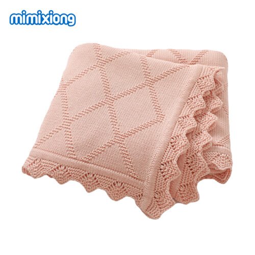 82W3517粉红 (12) Mimixiong Baby Blanket 100% Solid Color Fancy Edge Knitted Soft Knit Crochet Cotton Blankets