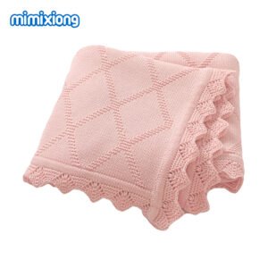 Mimixiong Baby Blanket 100% Solid Color  Fancy Edge Knitted Soft Knit Crochet Cotton  Blankets
