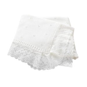 OEKO-TEX Certified Baby Blanket 100% Cotton Lace Edge Swaddle Hypoallergenic Breathable for Newborn Nursery Gift